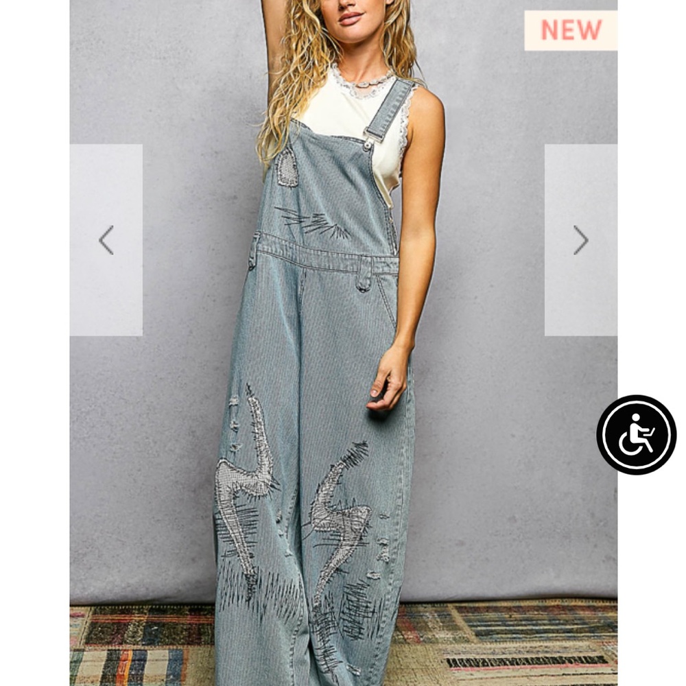 POL Women's Light Blue Distressed Overalls with Patch’s and embroidery